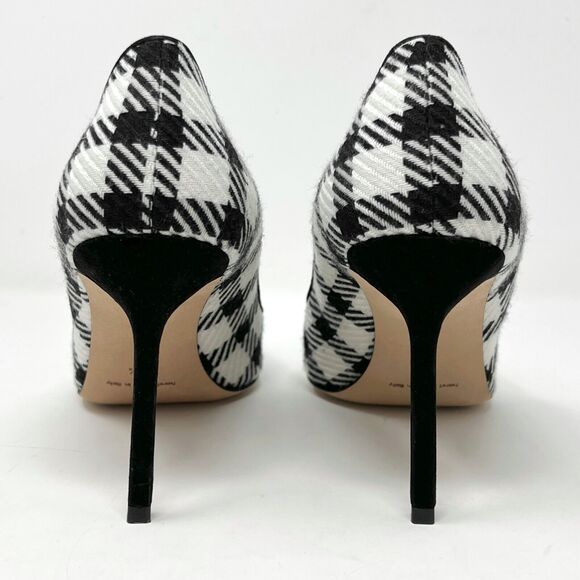 Manolo Blahnik BB Houndstooth Wool Pumps 39.5 Black White Heels - Picture 5 of 9